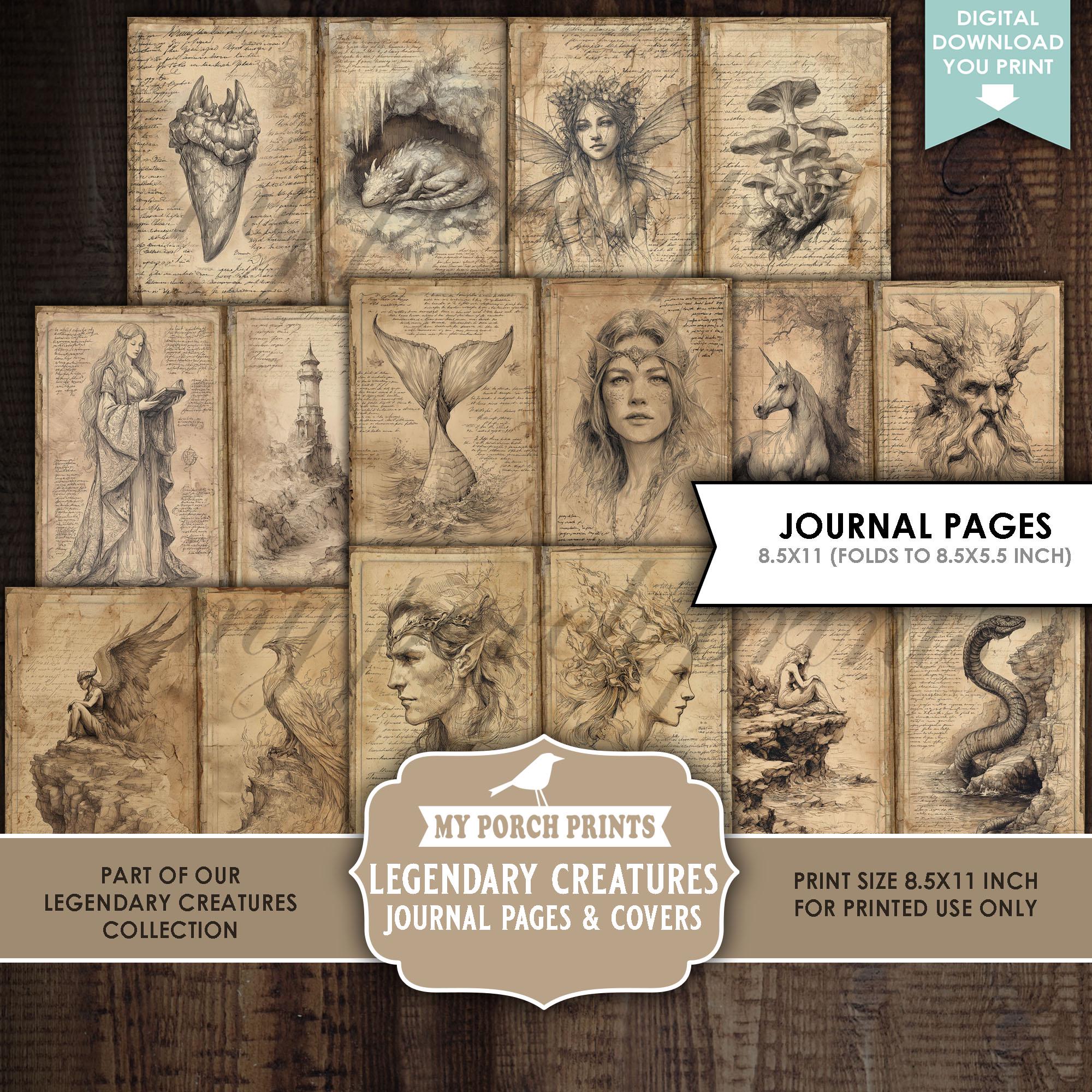 Legendary Creatures Junk Journal PAGES & COVERS, Magic Neutral Dragon ...