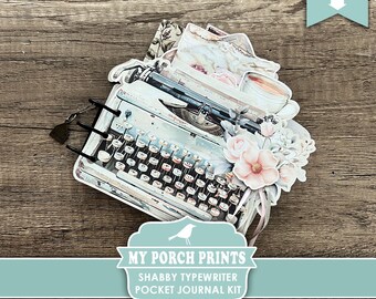 Shabby Typewriter Pocket Junk Journal Kit, Writer, Author, Letters, Book Lover, Gift Idea, My Porch Prints, Digital, Download, Printable