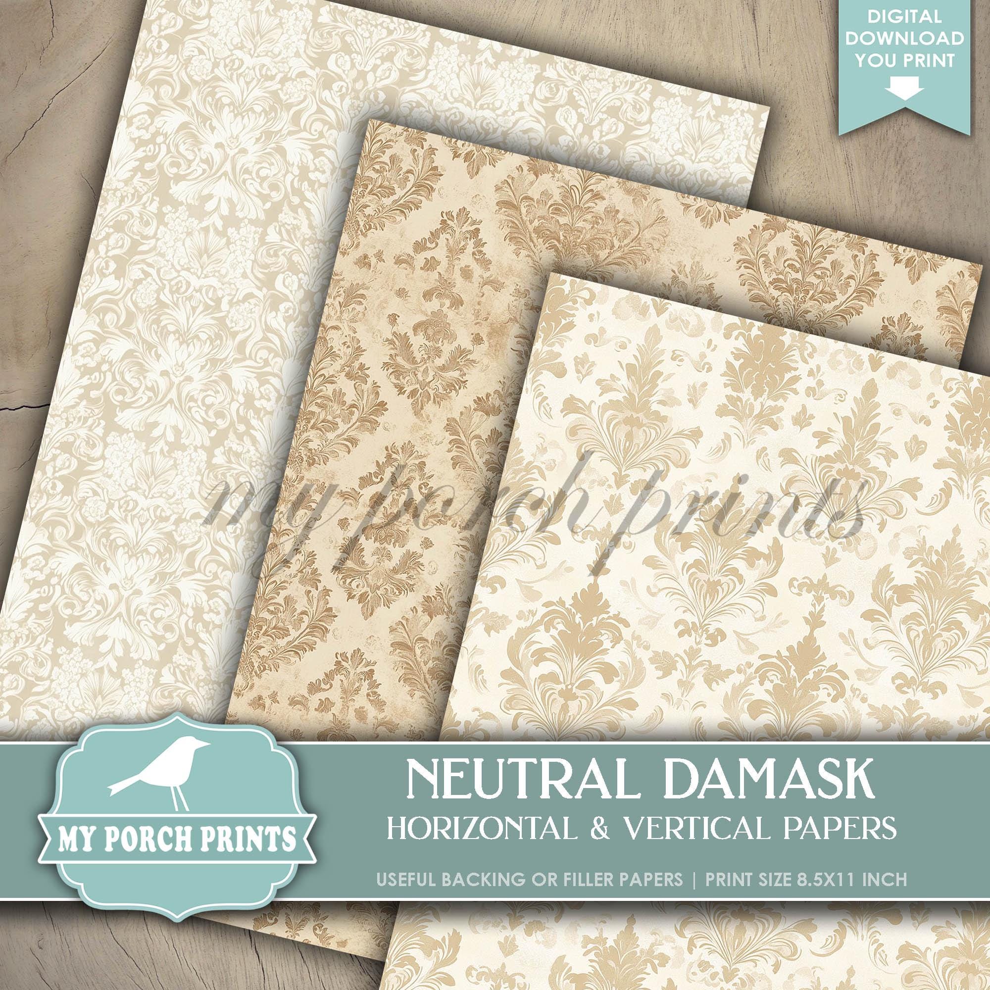 Neutral Damask Papers Junk Journal, Neutral, Backing, Extra, Pages ...