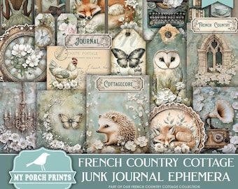 French Country Cottage EPHEMERA, Junk Journal, Kit, Vintage, Blue, Ivory, Floral, Spring, Farm, My Porch Prints Printable Digital Download