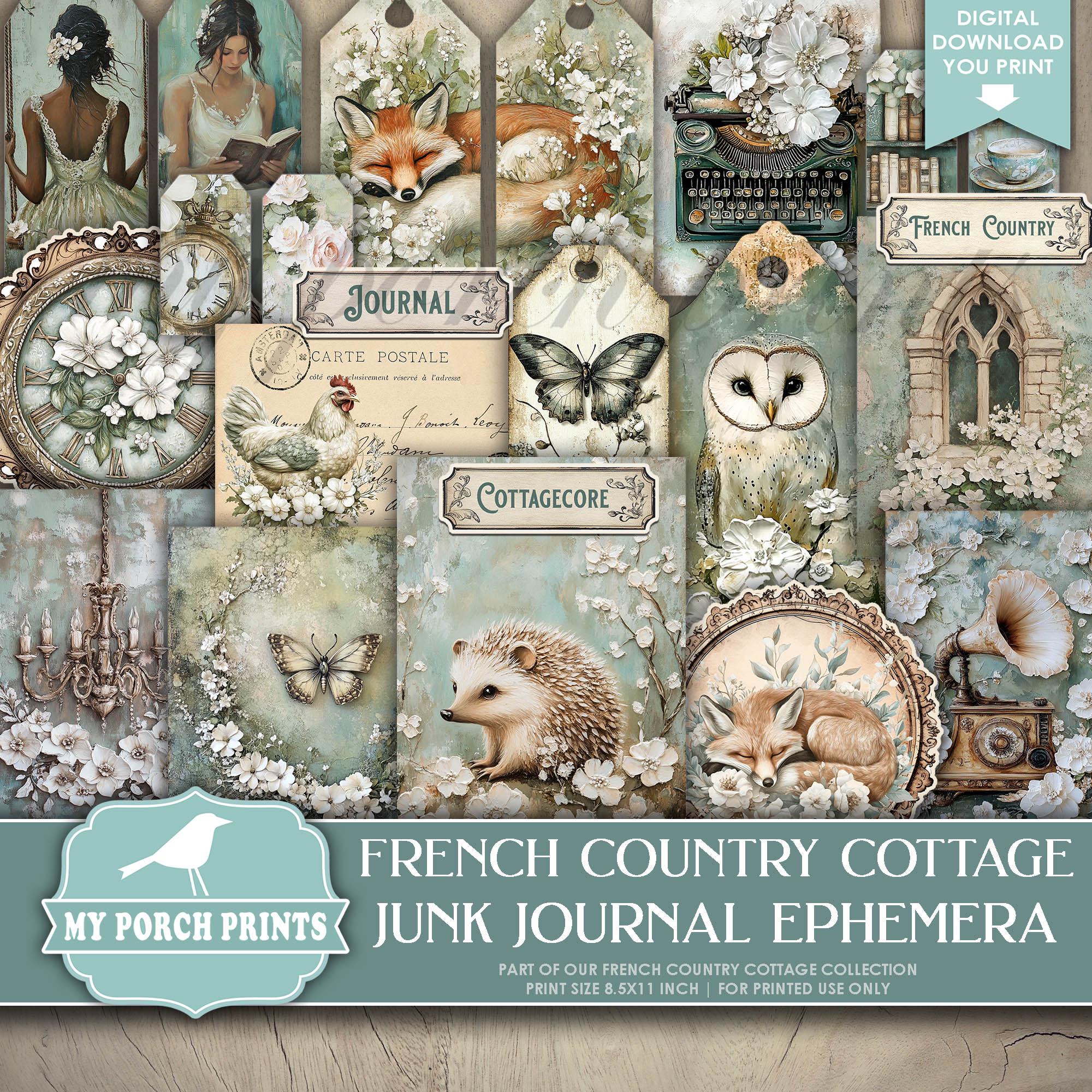 French Country Cottage EPHEMERA, Junk Journal, Kit, Vintage, Blue ...