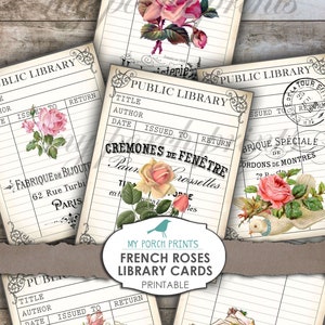 Tarjetas de biblioteca, francés, rosa, scrapbooking, ATC, San Valentín, etiqueta, adorno, descarga, digital, diario basura, vintage, imprimible, efímera