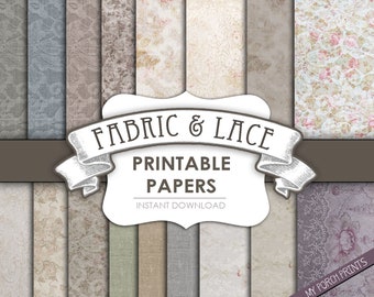 Fabric & Lace, Printable paper, junk journal, scrapbook paper, 8.5, digital paper, floral ephemera, scrapbooking, Victorian, cloth, vintage
