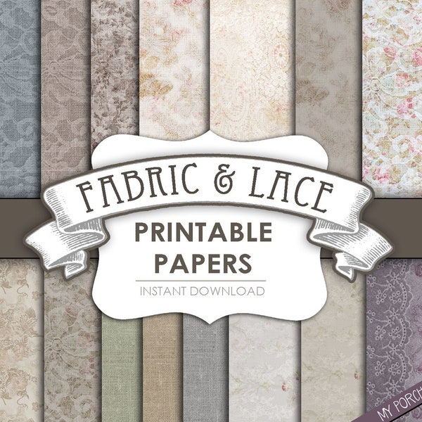 Fabric & Lace, Printable paper, junk journal, scrapbook paper, 8.5, digital paper, floral ephemera, scrapbooking, Victorian, cloth, vintage