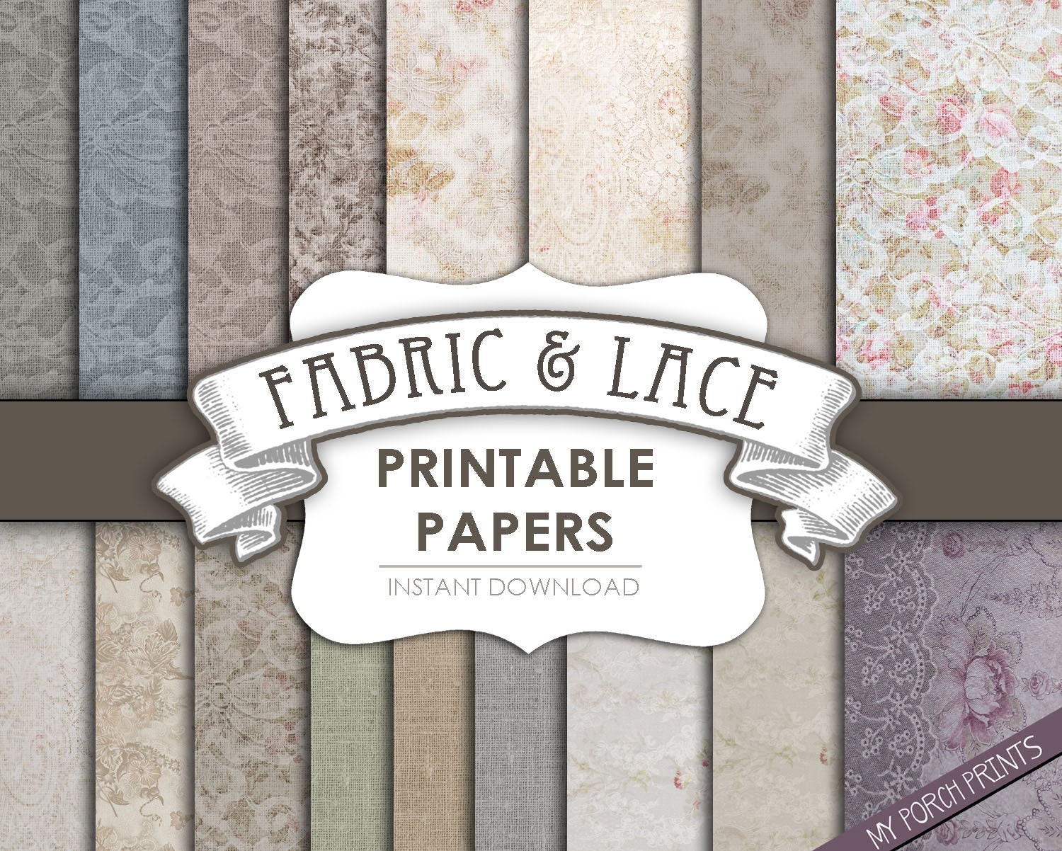 Fabric & Lace, Printable paper, junk journal, scrapbook paper, 8.5, digital paper, floral ephemera, scrapbooking, Victorian, cloth, vintage