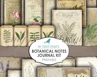 Botanical Junk Journal Kit, Botanical Journal, Note, Ephemera, My Porch Prints, Scrapbook, Printable Paper, Vintage Garden, Digital Download