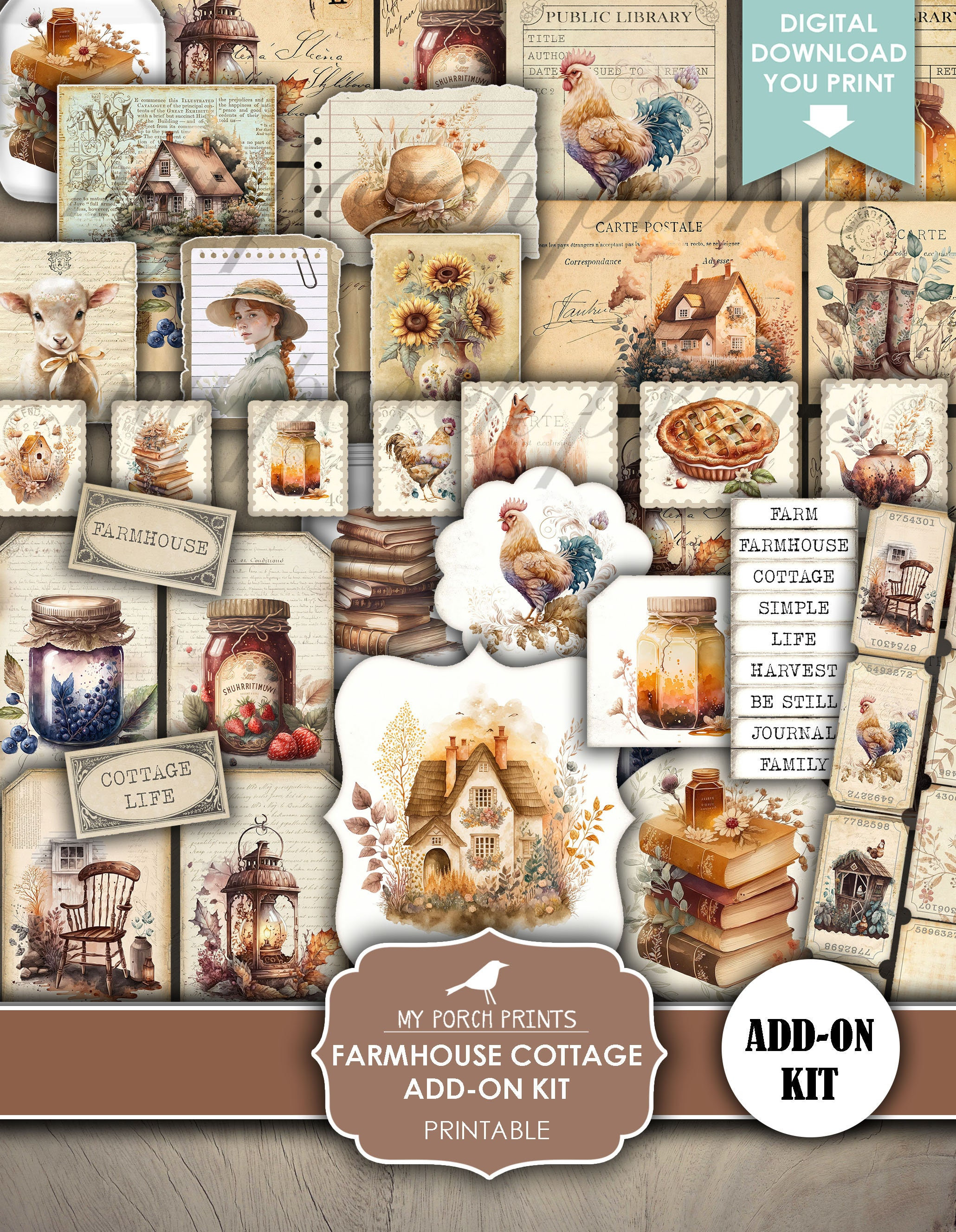 Junk Journal, Farmhouse Cottage Add On, Kit, Farm, Cottagecore, Animals ...