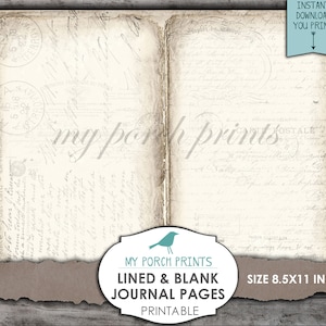 Lined & Blank, Journal Pages, Junk Journal, Kit, Neutraal, Afdrukbaar, Papier, Boek, Digitaal, Kortstondig, My Porch Prints, Vintage, Download afbeelding 6
