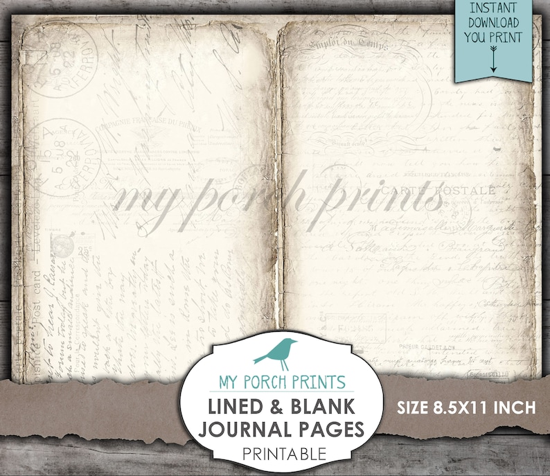 Lined & Blank, Journal Pages, Junk Journal, Kit, Neutraal, Afdrukbaar, Papier, Boek, Digitaal, Kortstondig, My Porch Prints, Vintage, Download afbeelding 6