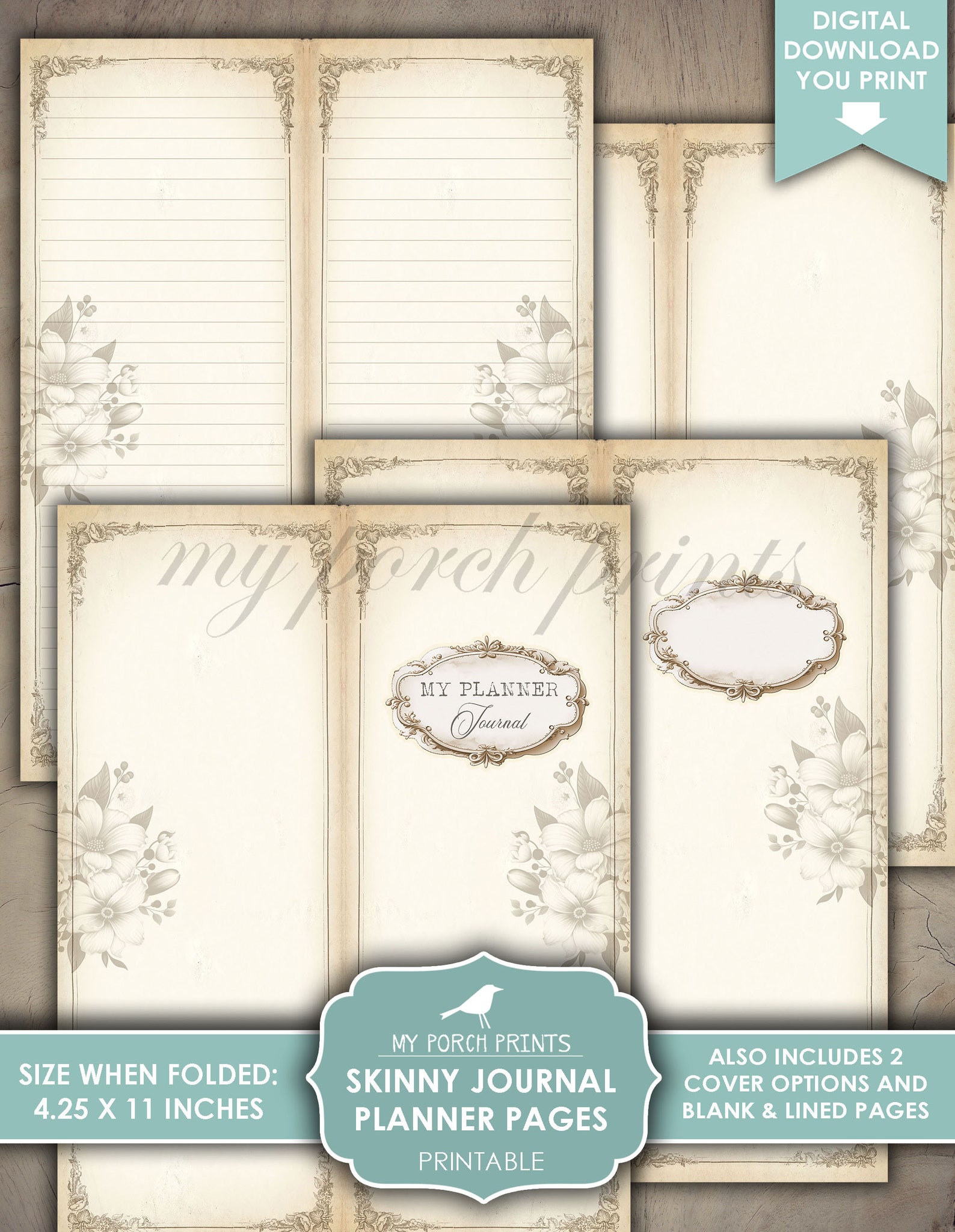 Skinny Planner Pages, Junk Journal, Tall, Kit, Neutral, Calendar ...