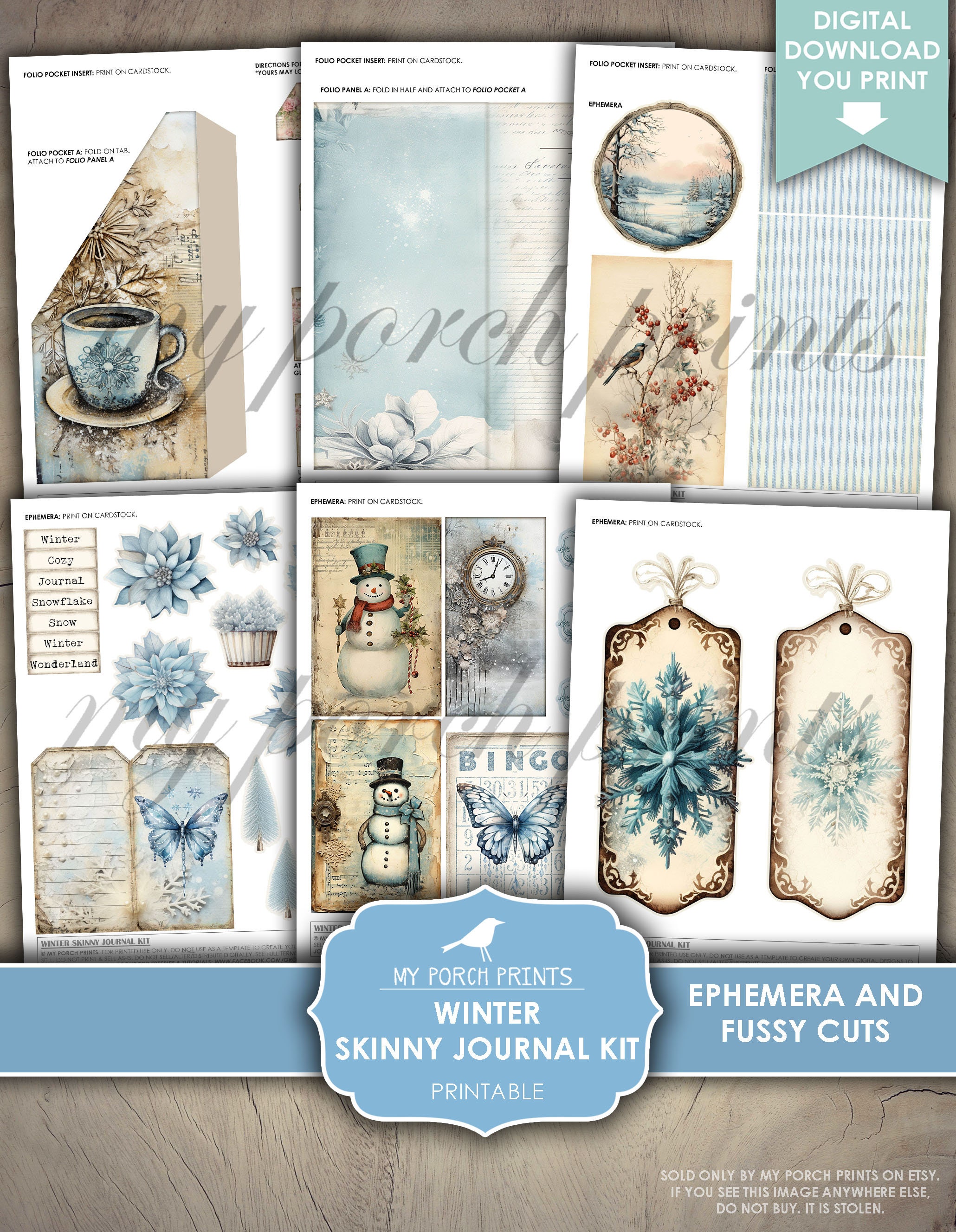 Winter Skinny Junk Journal Kit, Tall, Victorian, Vintage, Grunge ...