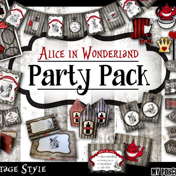 Alice in Wonderland decorations, Alice in Wonderland invitation, Alice in Wonderland party, photo booth props, alice in wonderland printable