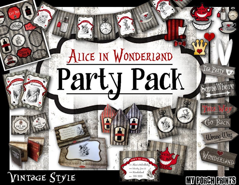 Alice in Wonderland decorations Alice in Wonderland invitation Alice in Wonderland party photo booth props alice in