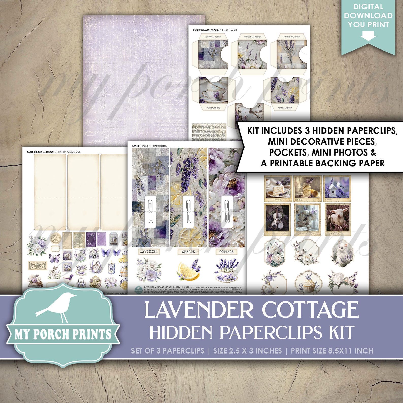 Lavender Cottage Hidden Paperclips Kit, 3, Junk Journal, Paper Clip ...