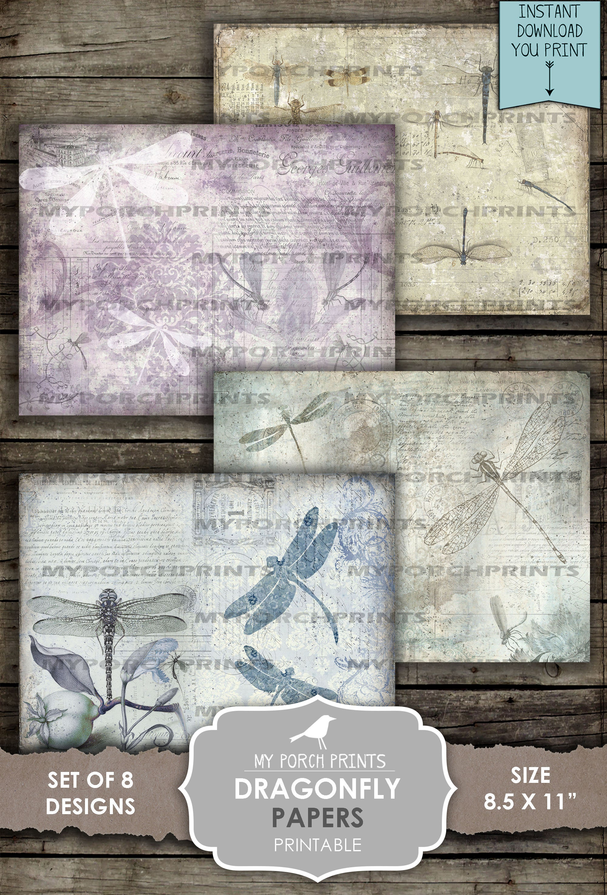 Dragonfly, Printable, Paper, Junk Journal, Kit, Download, Dragonflies ...