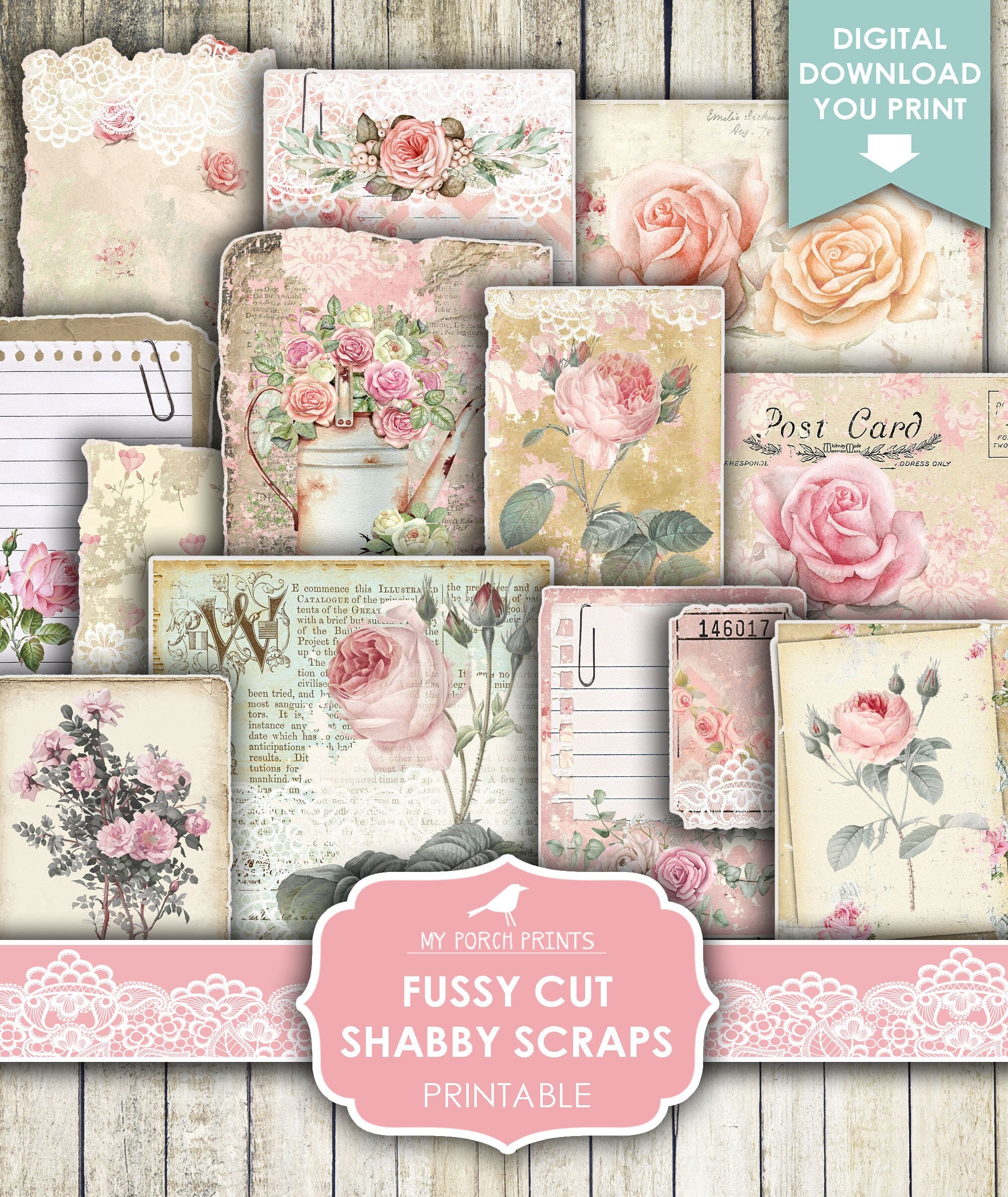 Happy Flowers, Floral Printable Ephemera, Cute Pink Flower Sticker, Cottage  Core, Junk Journaling, Card Making Kit, Art Collage Fodder 