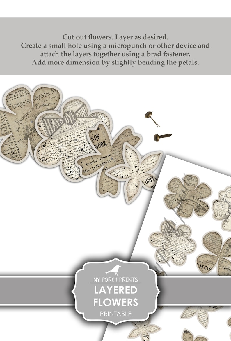 Layered Flowers, Junk Journal, Ephemera, Printable, My Porch Prints ...