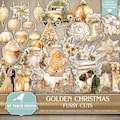 Golden Christmas FUSSY CUTS, Junk Journal, Gold, Santa, Tree, Truck, Stickers, Cricut, Planner, My Porch Prints, Printable, Digital Download