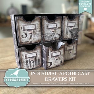 Industrial Apothecary Drawers Kit, Cabinet Vintage Box Junk Journal Craft Storage Organization Gift Idea, My Porch Prints Digital Download