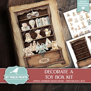 Decorate a Toy Box Kit, Kids, Craft, Toys, Books, Project, Cricut, Junk Journal, Fussy Cuts, My Porch Prints Printable Digital Download