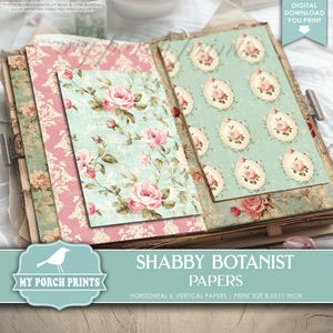 Shabby Botanist PAPERS, Junk Journal, Wallpaper, Flowers, Floral, Pink, Blue, Rose, Victorian, My Porch Prints, Printable, Digital Download