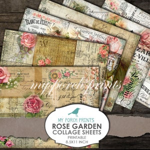 Roseraie, Imprimable, Papiers, Feuille de collage, Page de journal, Chic, Impressions Ma véranda, Scrapbooking, Ephémères, Journal indésirable, Kit, Carte, Téléchargement