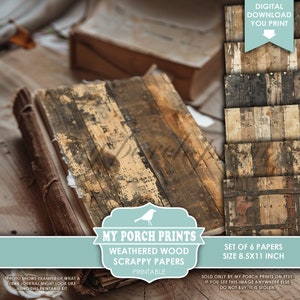 Weathered Wood Scrappy Papers, Junk Journal, Pages, Neutral, Vintage, Backing, Collage, Craft, My Porch Prints, Printable, Digital Download