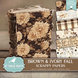 Brown & Ivory Scrappy Papers, Junk Journal, Pages, Fall, Autumn, Backing, Collage, Craft, My Porch Prints, Printable, Digital Download