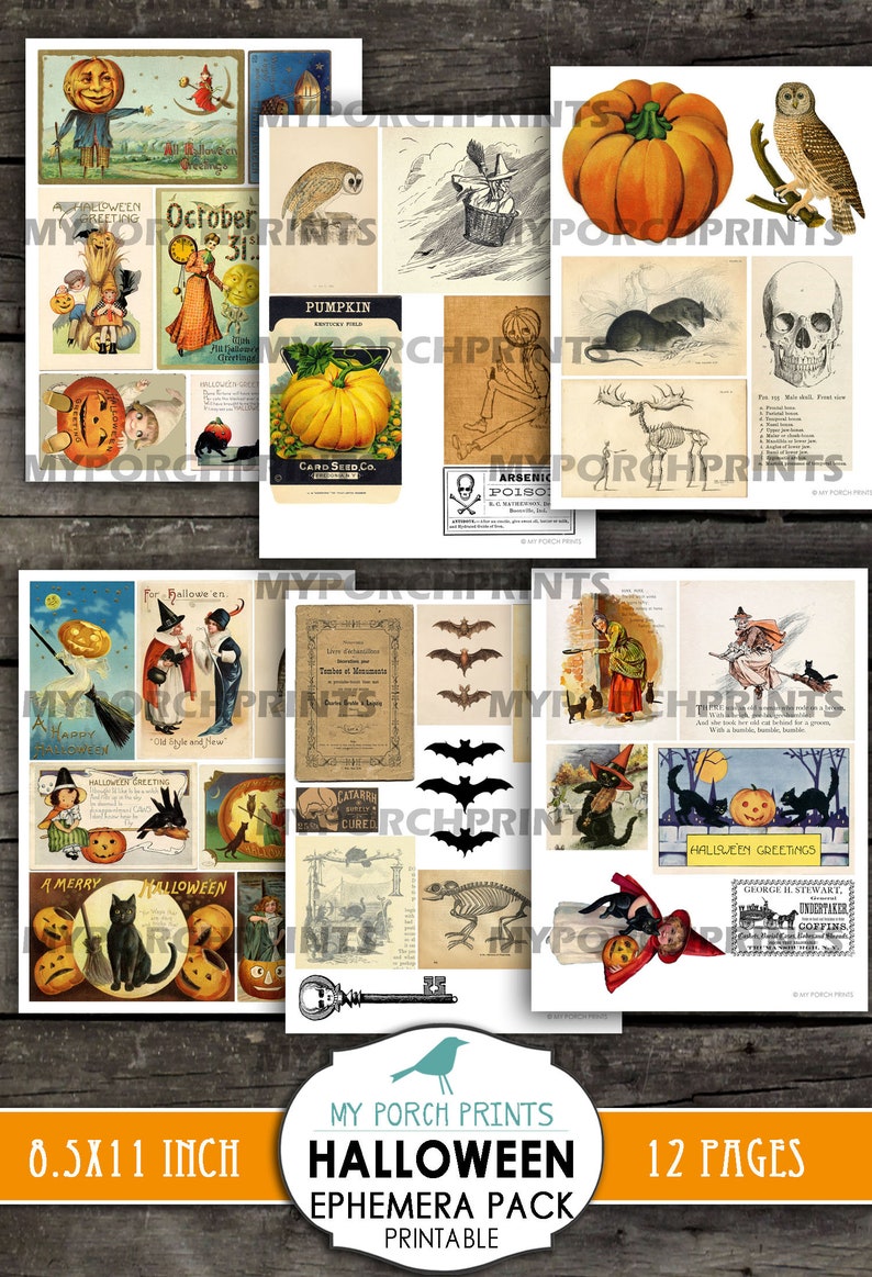 Halloween Printable Ephemera Pack Junk Journal Post Card | Etsy