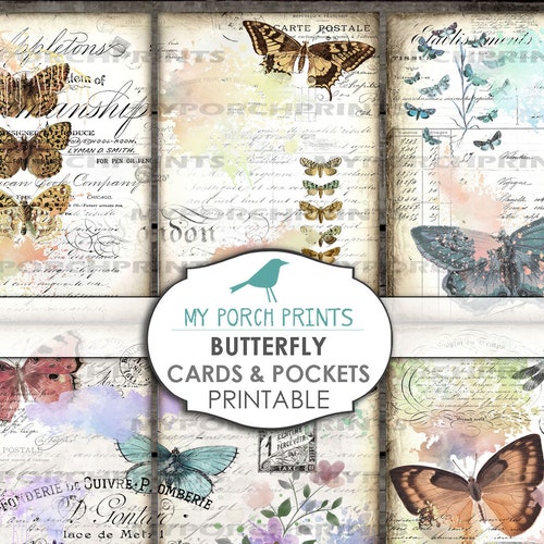 Butterfly Frame Cards Printable Ephemera Junk Journal - Etsy