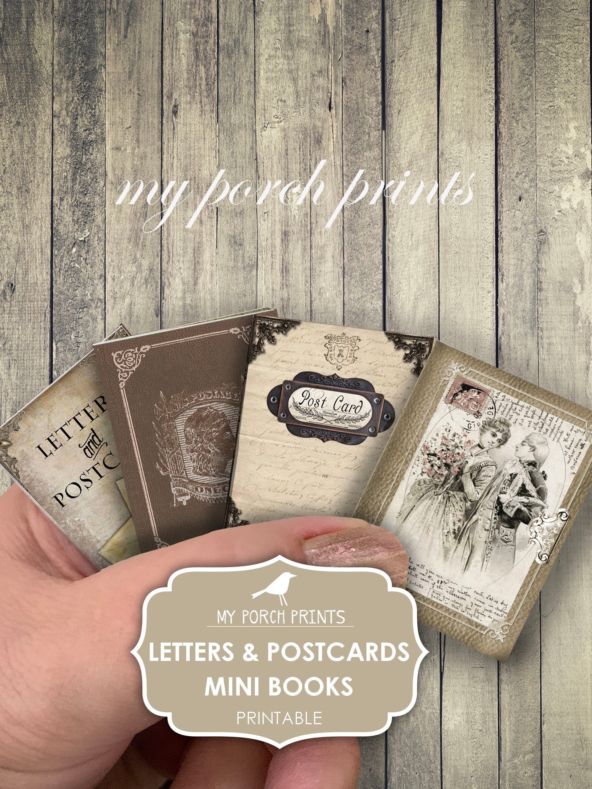 Mini Book, Postcard, Letter, Junk Journal, Craft Kit, Ephemera, Printable, Vintage, Miniature, Neutral, My Porch Prints, Digital Download