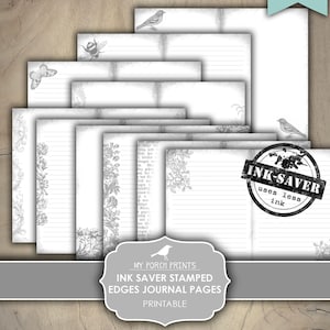 Junk Journal, Tintensparer, gestempelte Kanten, Journalseiten, blanko, liniert, schwarz-weiß, neutral, My Porch Prints, druckbar, digitaler Download