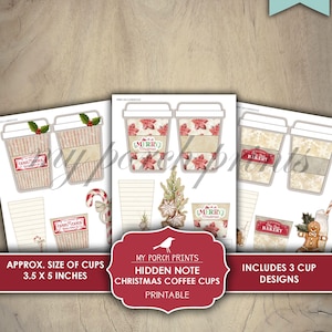 K&ouml;nnte beinhalten: Druckbare Weihnachts-Kaffeetassen-Designs. Drei verschiedene Designs beinhalten "Candy Canes", "Frohe Weihnachten" und "The Christmas Bakery". Jedes Design ist 3,5 Zoll mal 5 Zoll gro&szlig;.