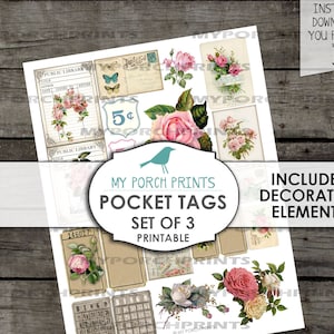 Pocket Tags, Loaded Envelope, Junk Journal Kit, Printable Ephemera ...