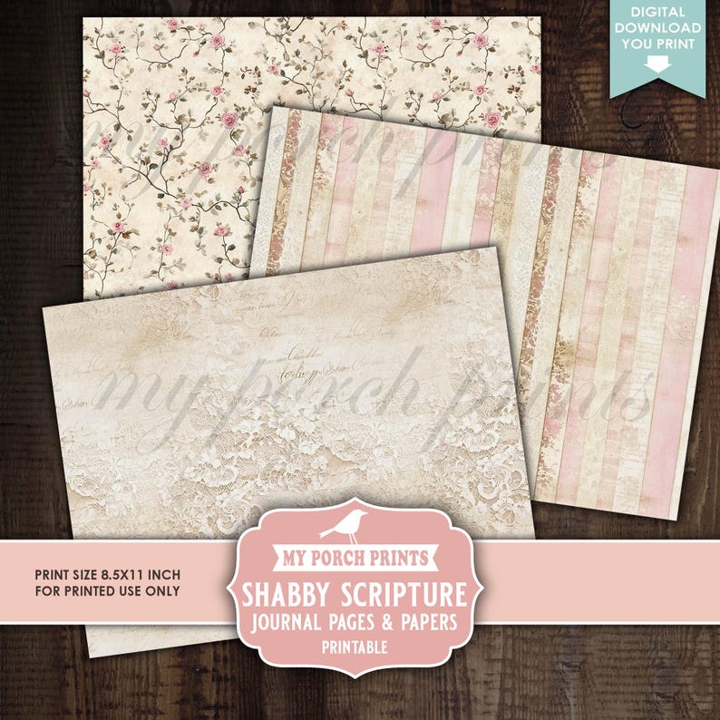 Shabby Scripture Junk Journal PAGES & PAPERS, Faith Bible Verses Prayer Roses Devotional Pink My Porch Prints, Printable, Digital Download bild 7