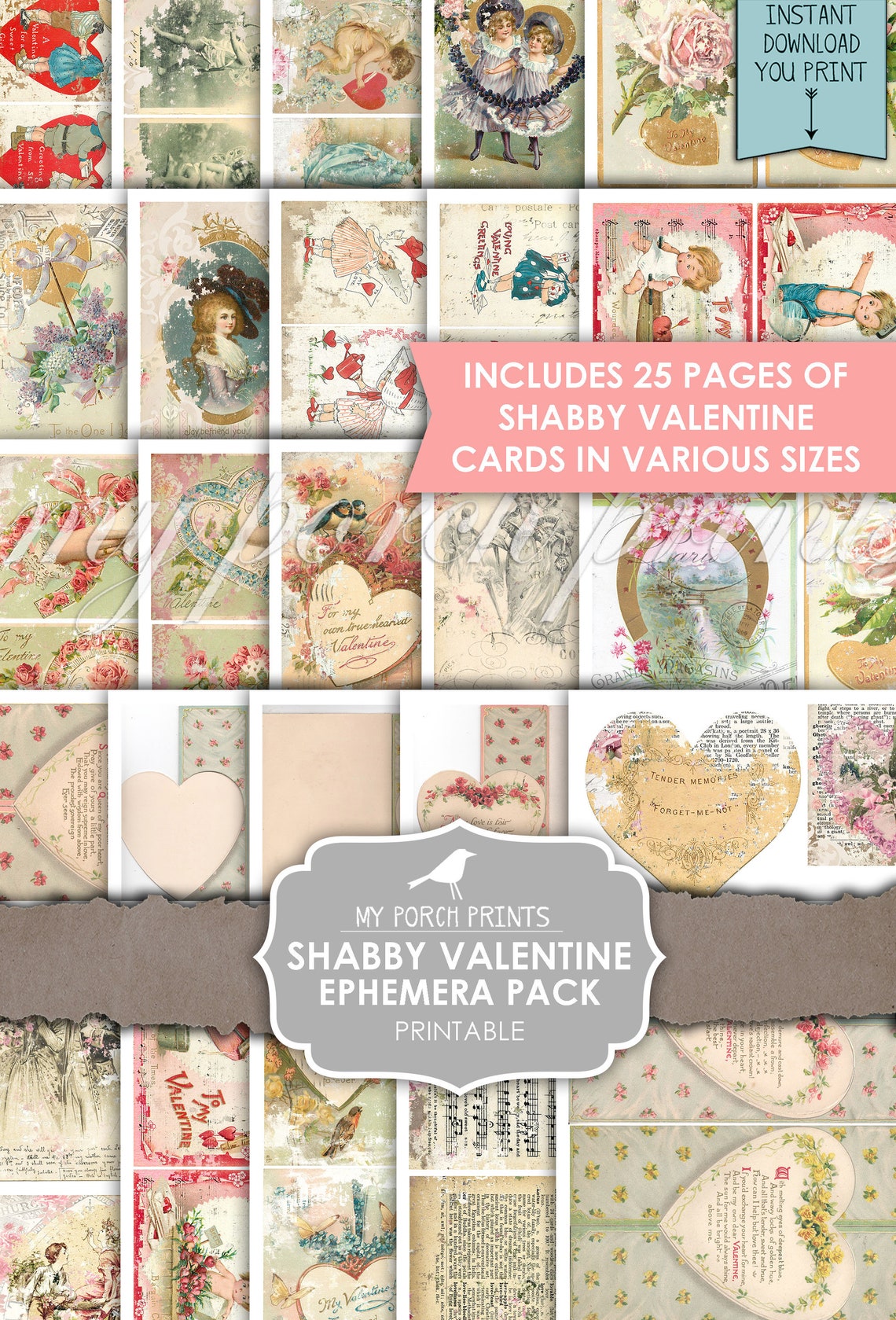 Junk Journal Ephemera Valentine S Day Cards Shabby Etsy