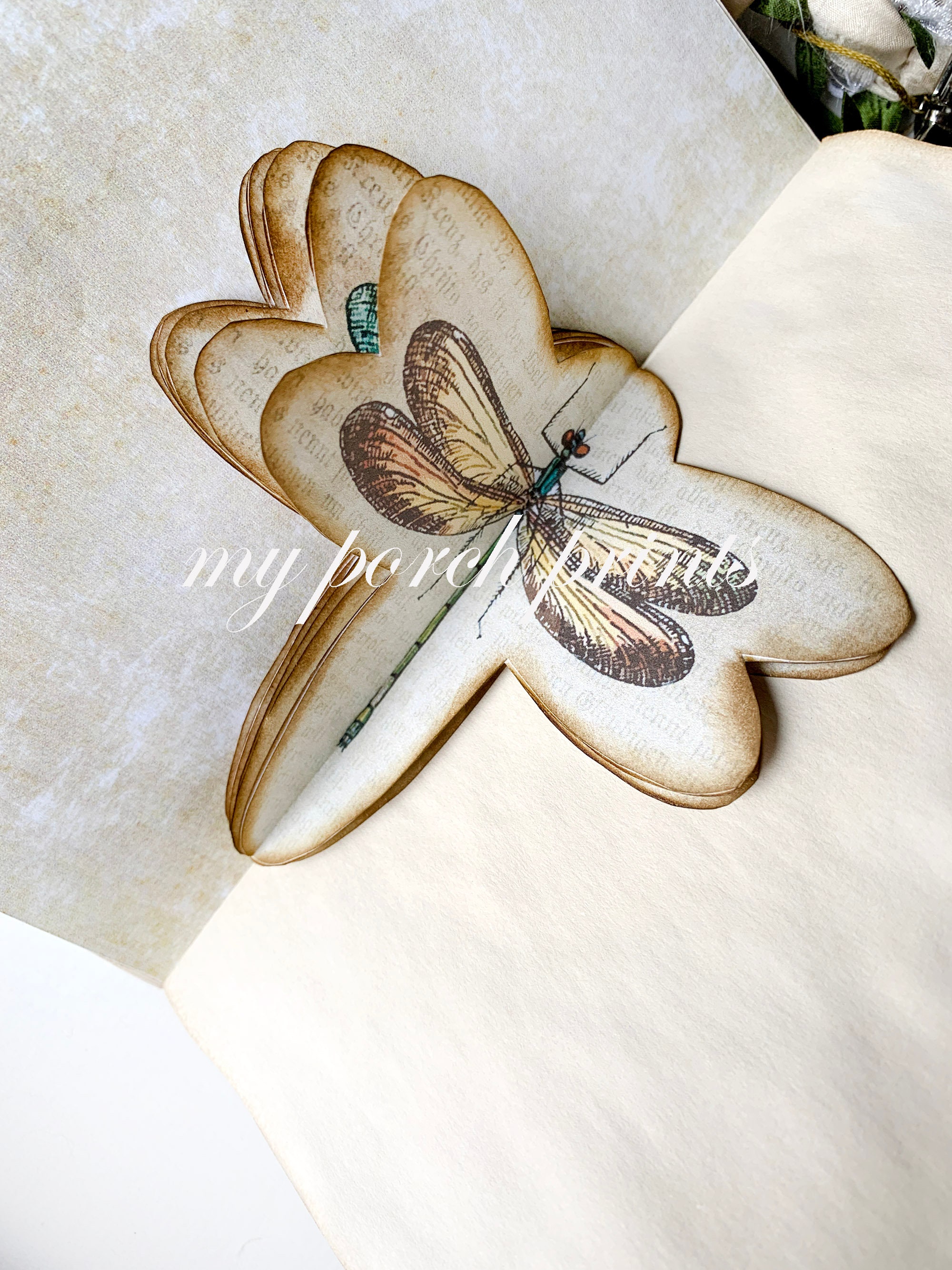 Junk Journal Insert, 3D, Dragonfly, Book Page, Dimensional, Pop Up ...