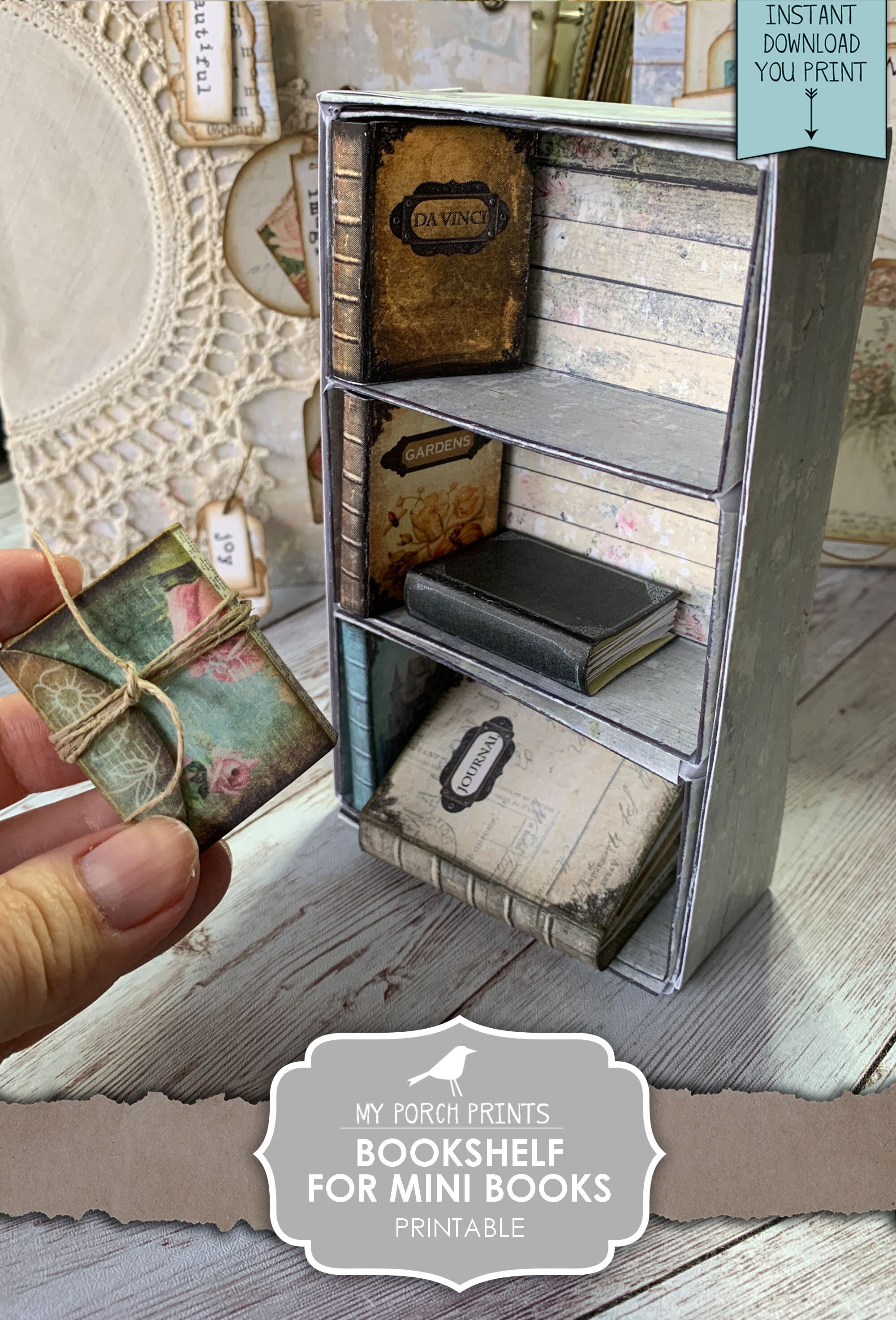 Bookshelf for Mini Books, Junk Journal Embellishment, Bookcase, Book ...