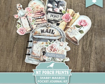 Shabby MAILBOX Pocket Journal Kit, Happy Mail Letter Junk Post Box Photo Album No-Sew Gift Idea, My Porch Prints Digital Download Printable