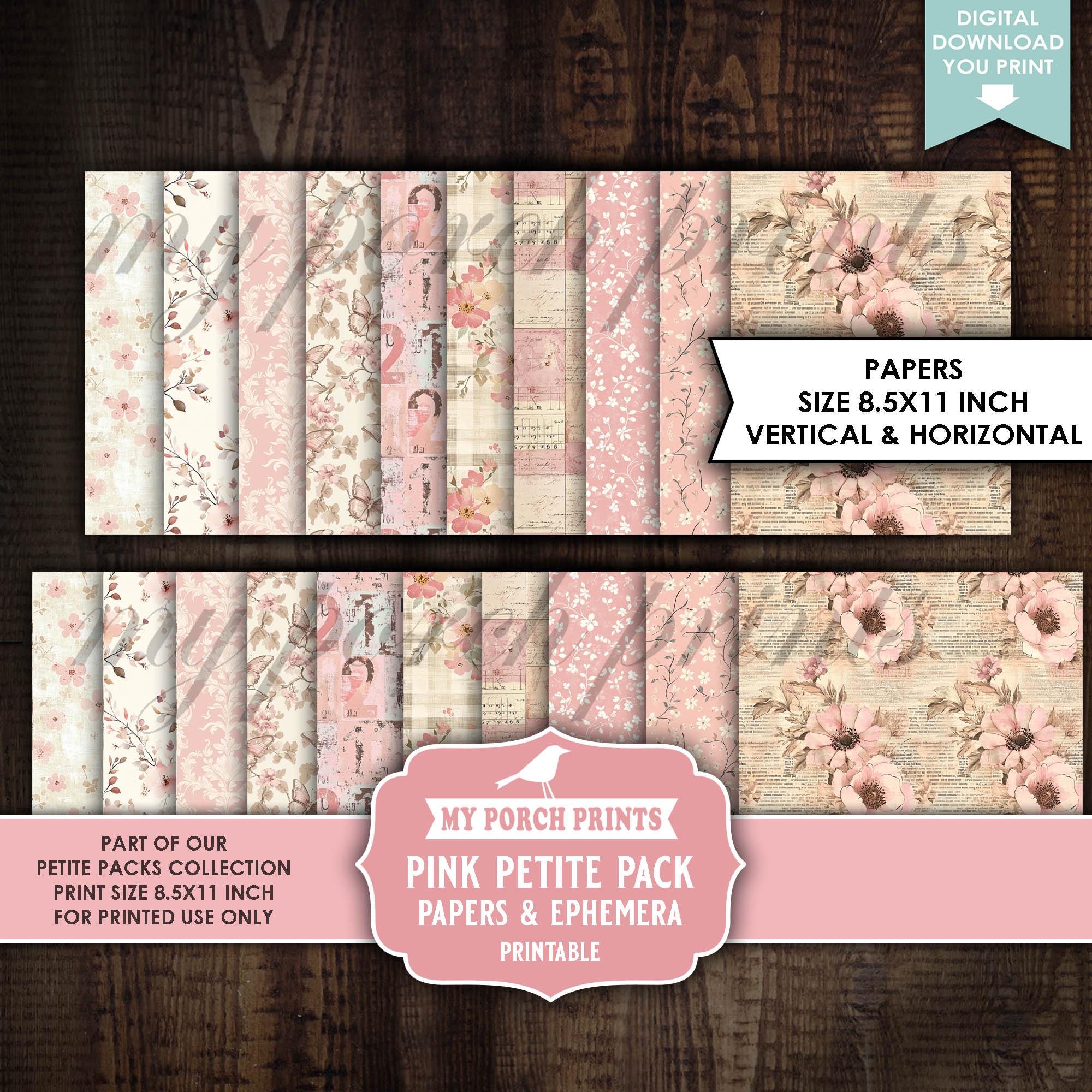 Pink Petite Pack Junk Journal Ephemera and Papers Kit, Shabby Numbers ...