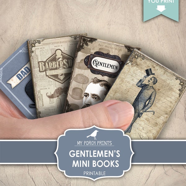 Mini Books, Gentlemen, Junk Journal, Man, Masculine, Father's Day, Steampunk, Sherlock Holmes, Printable, My Porch Prints, Digital Download