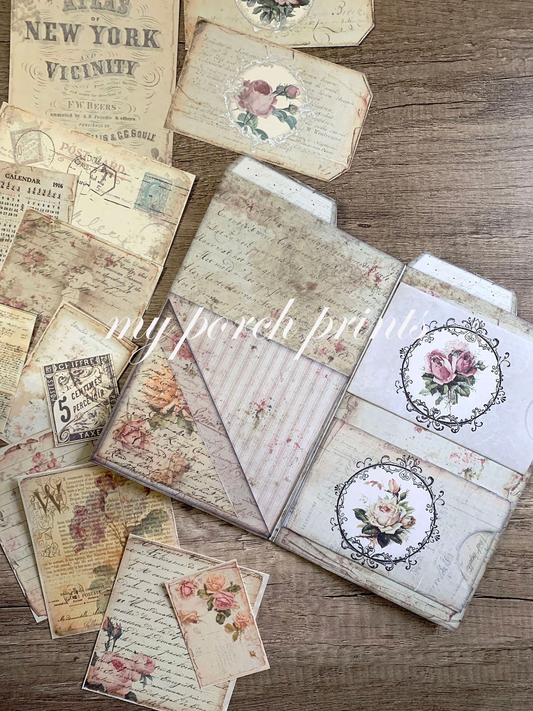 Junk Journal, Shabby Grunge, Loaded Folder, Neutral, Ephemera, My Porch ...