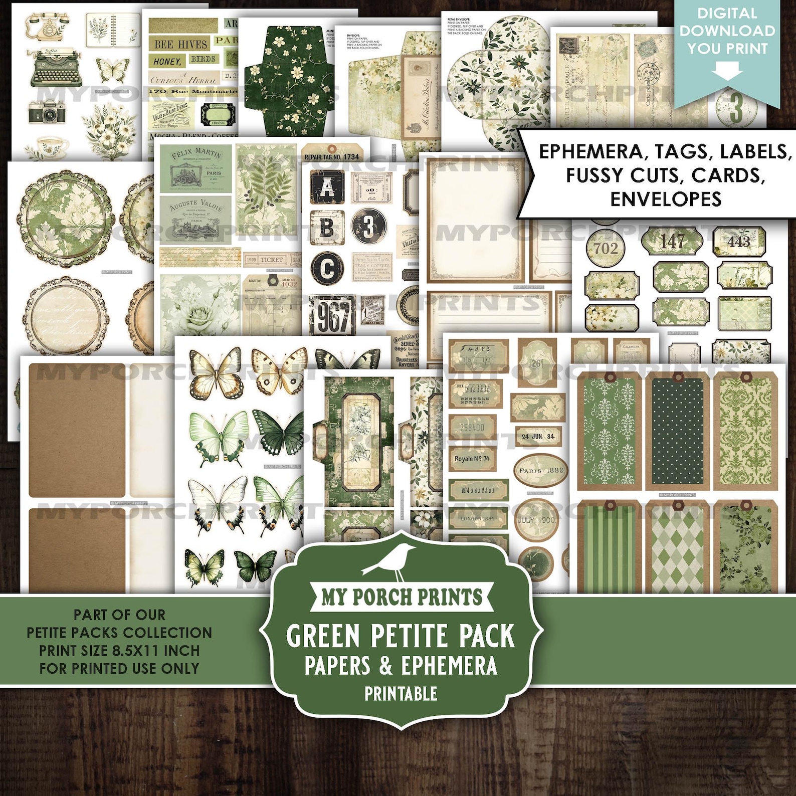 Green Petite Pack Junk Journal Ephemera and Papers Kit, St. Patrick's ...