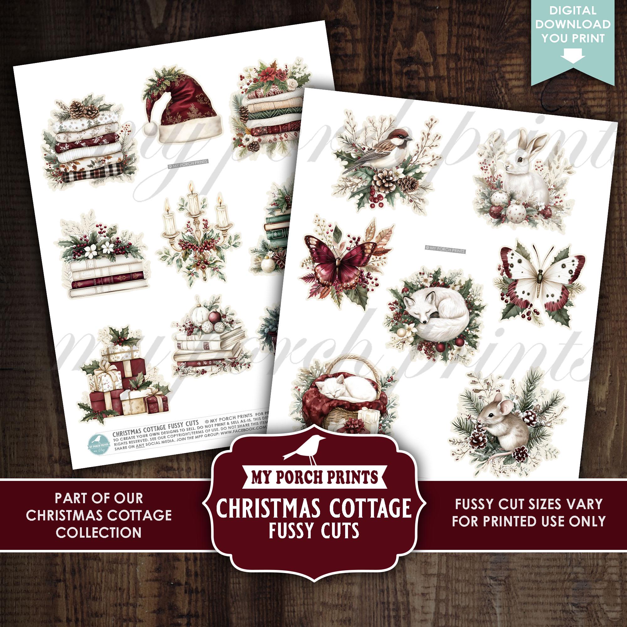 Christmas Cottage Junk Journal FUSSY CUTS, Vintage Holiday Red Green ...