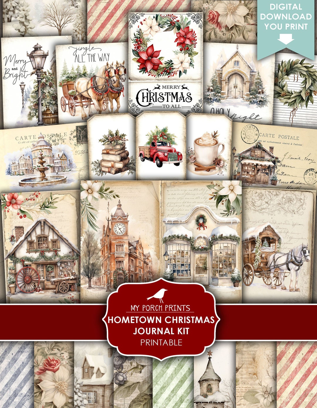 Hometown Christmas Junk Journal Kit, December, Daily, Red, Green ...