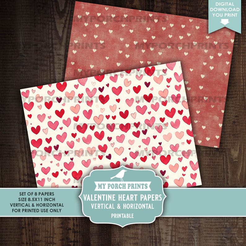Valentine Heart Papers Junk Journal Red Pink Scrapbook Craft Backing ...