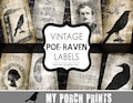Halloween decorations, Raven, Edgar Allan, Poe, tag, label, scrapbook paper, scrapbook embellishment, digital paper, ephemera, junk journal