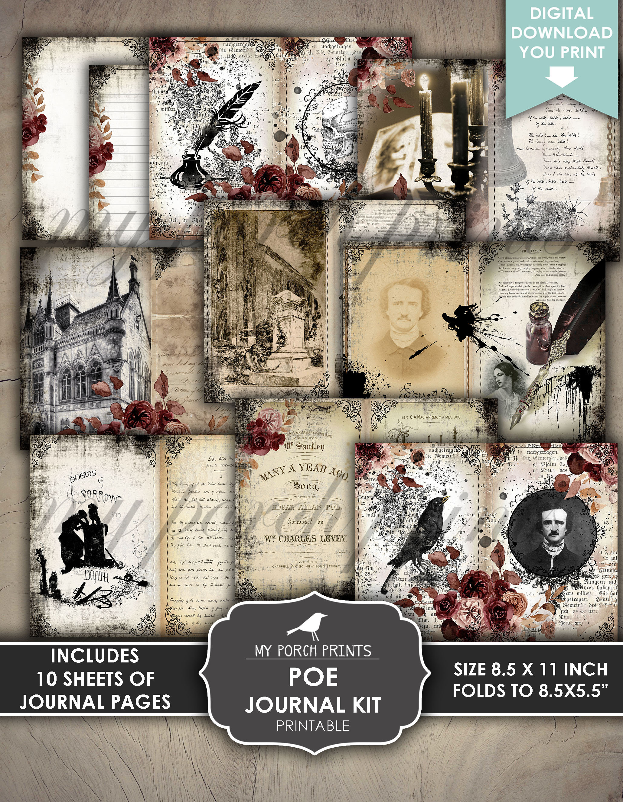 Junk Journal Kit Edgar Allan Poe the Raven Halloween - Etsy