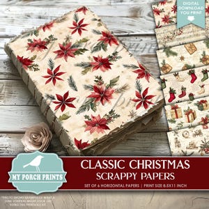 Classic Christmas Scrappy Papers, Junk Journal, Pages, Holiday, Winter, Gift, Backing, Craft, My Porch Prints, Printable, Digital Download