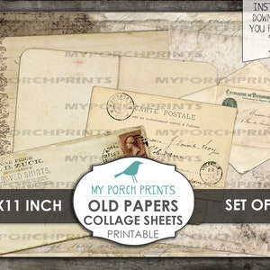 K&ouml;nnte beinhalten: Satz von sechs druckbaren Collage-Bl&auml;ttern im Format 21,6 x 27,9 cm mit Vintage-Papiertexturen und -Ephemera. Die Papiere haben einen abgenutzten, gealterten Look mit verblassten Texten und Bildern. Die Papiere sind perfekt f&uuml;r Scrapbooking, Kartenherstellung und andere Papierarbeiten.